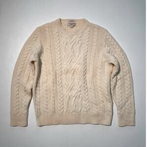 J CREW Cream Shetland Wool Cable Knit Sweater / WALLACE & BARNES / Sz L